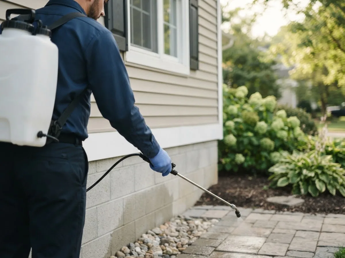 Pest control technician inspecting a home in Bedford, NH